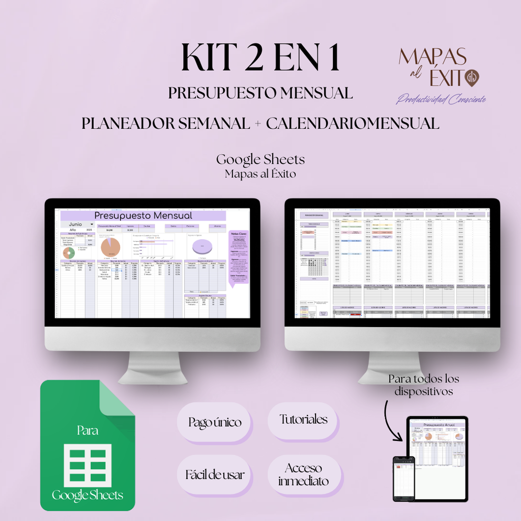 2 en 1 Kit Presupuesto Mensual y Planeador Semanal (Incluye Calendario Mensual)