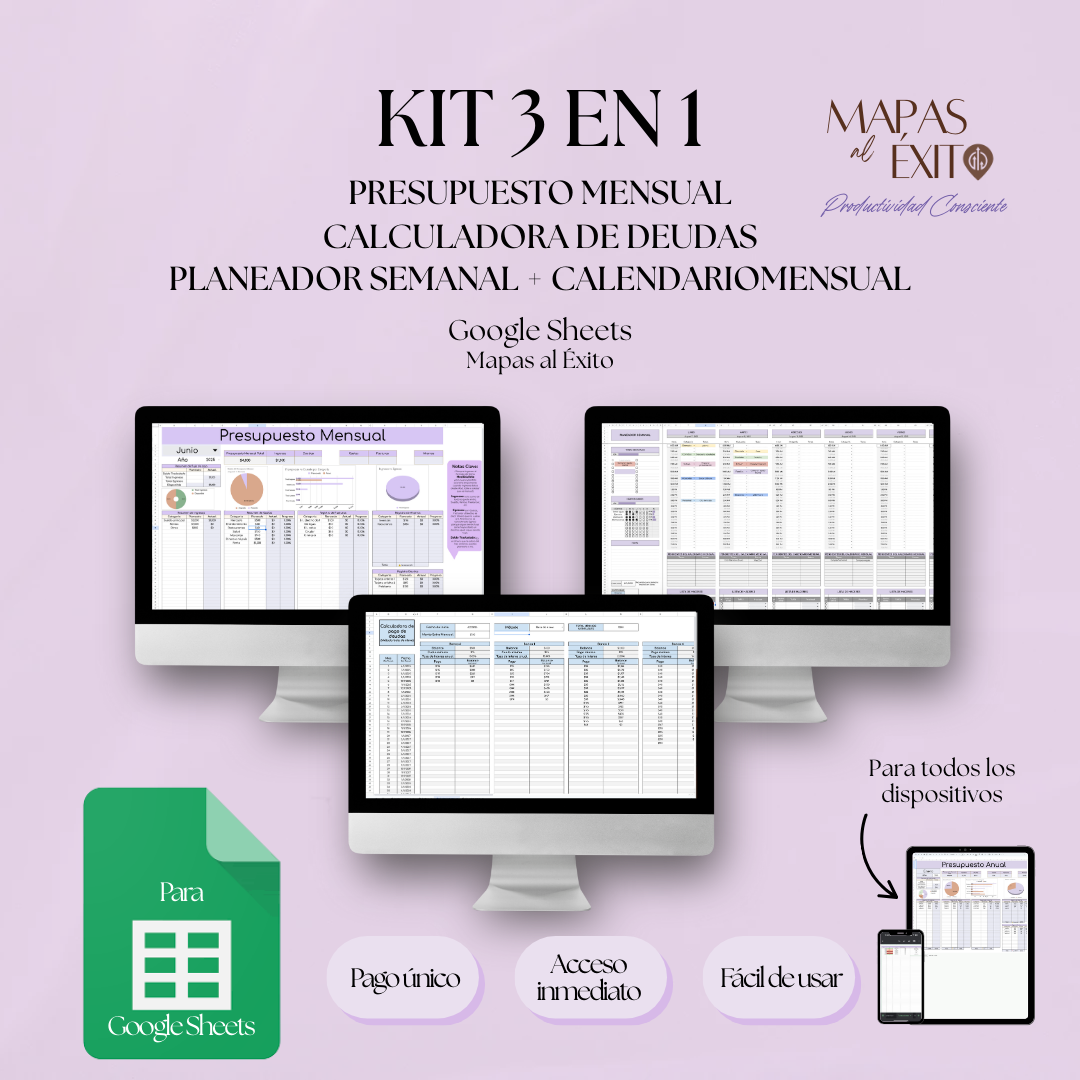 3 en 1 - Kit Completo Organización Personal - Sistema Integral Finanzas + Productividad
