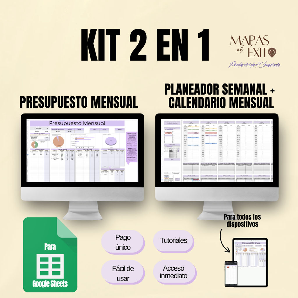 2 en 1 Kit | Presupuesto Mensual + Planeador Semanal