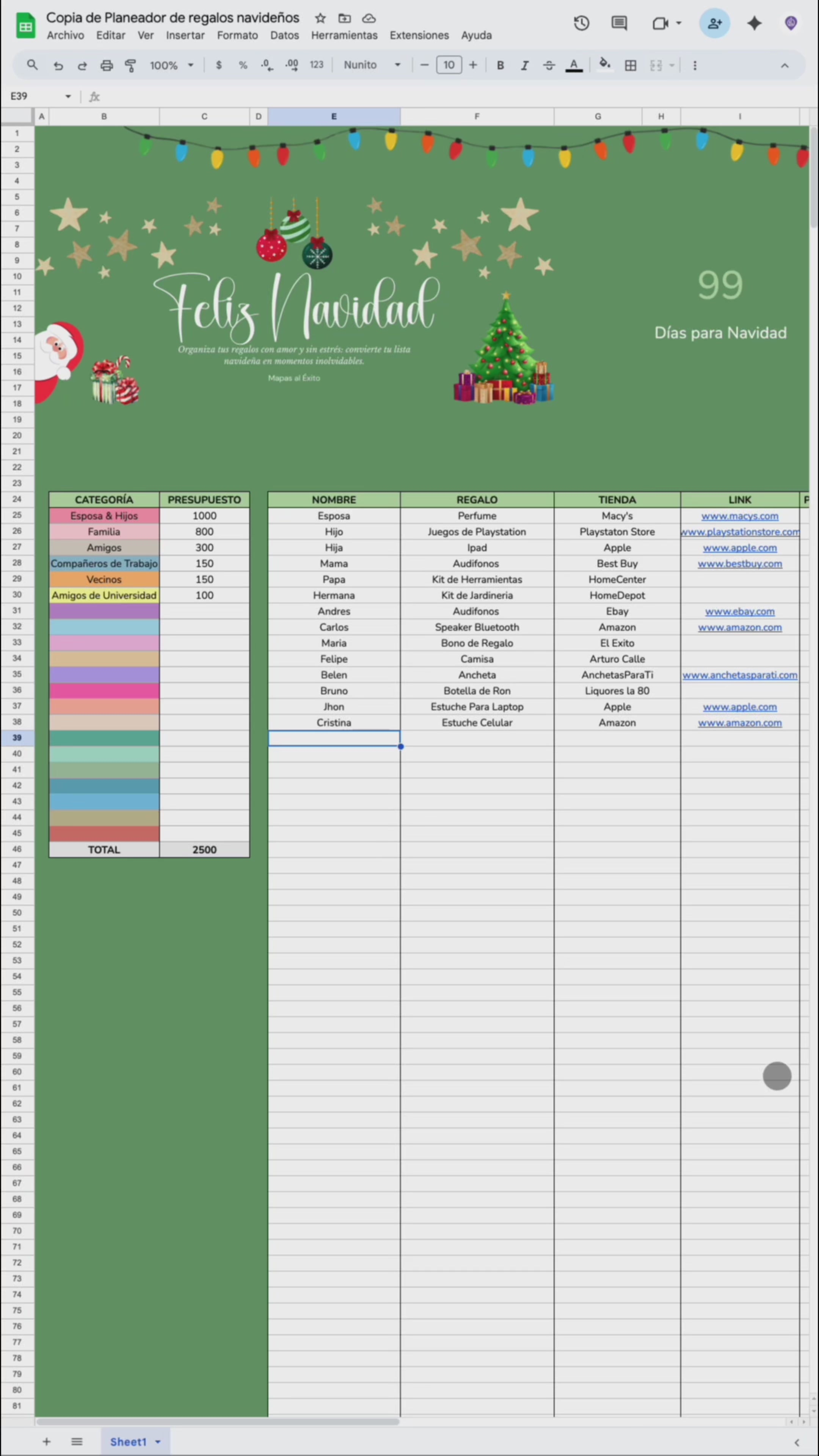 Planeador de Regalos Navideños