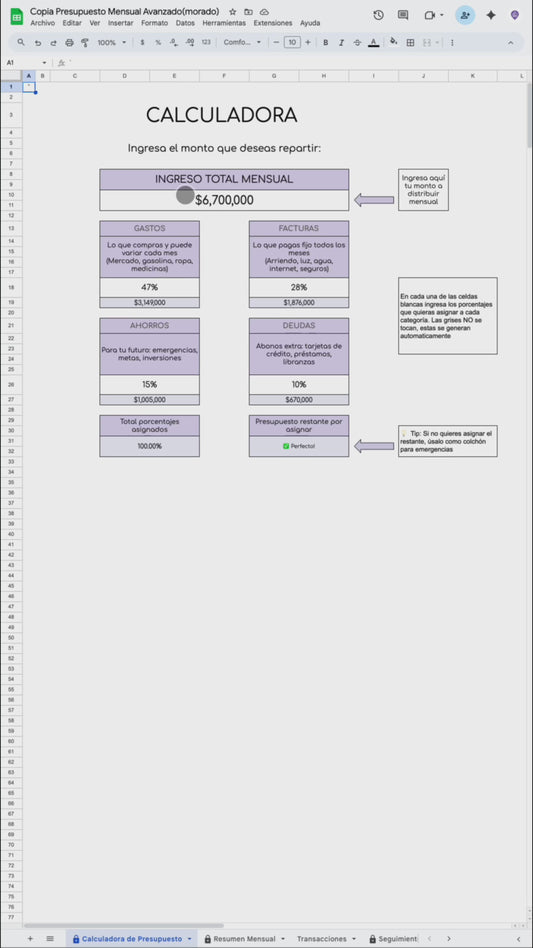 Presupuesto Mensual - Google Sheets